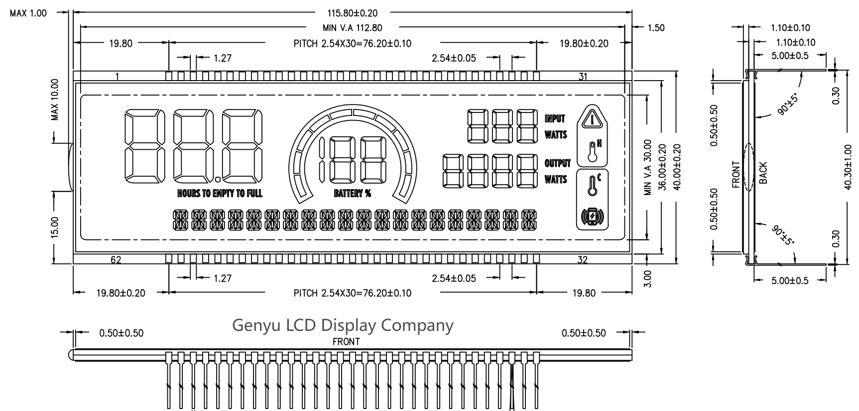 4.5" VA Black Screen Monochrome Segment LCD Display for Portable Energy Storage