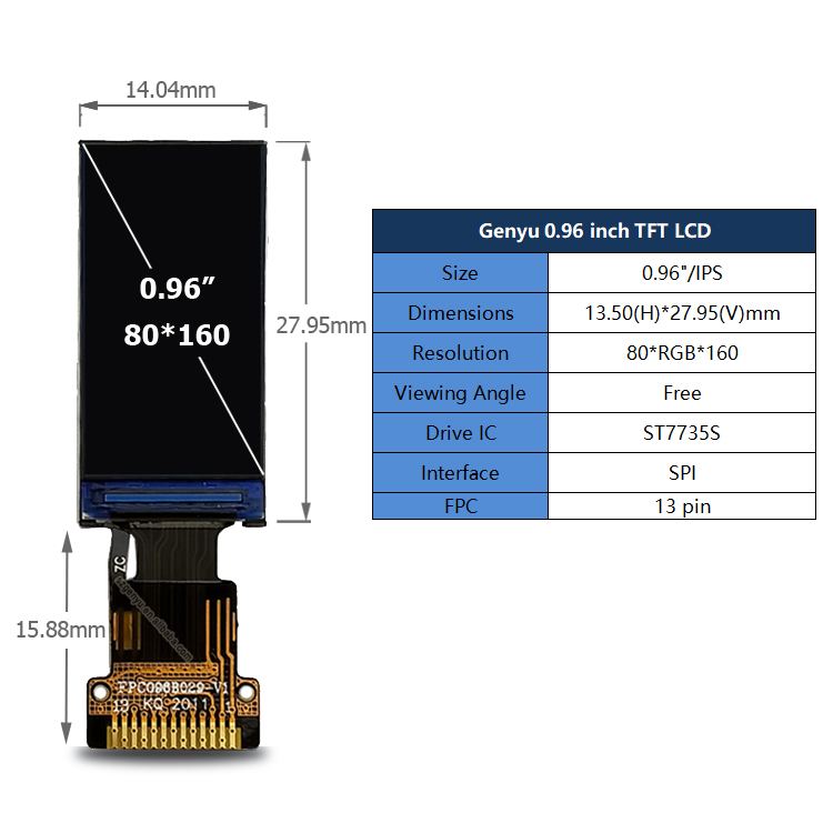 RGB Color Spi 80x160 Dots IPS ST7735S 0.96 tft lcd display