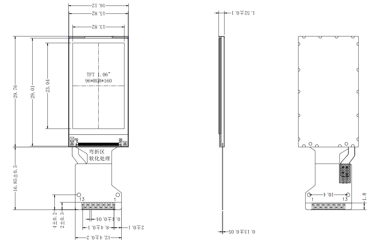 1.06 inch Full color TFT IPS 96x160 Pixel ST7735 LCD Display Module