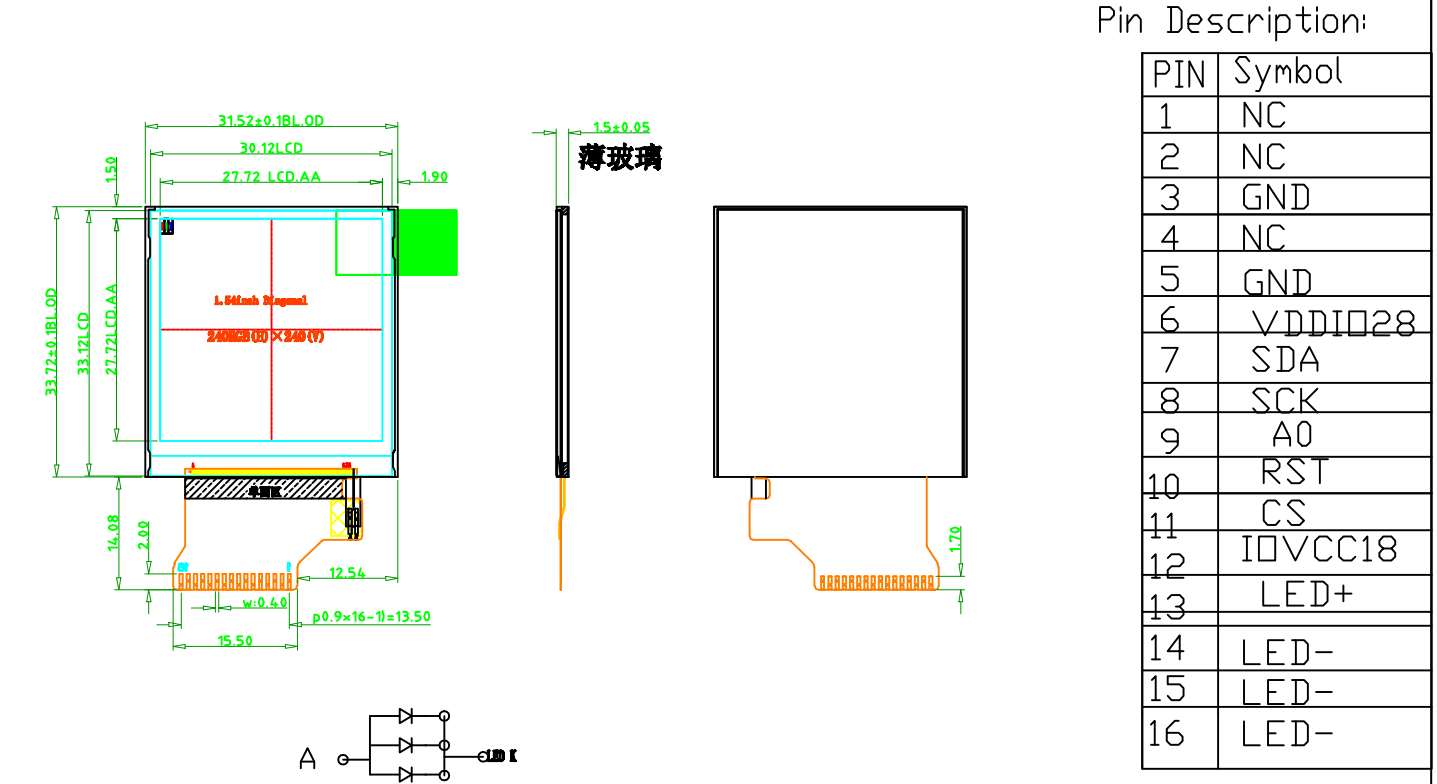 1.54 inch 240x240 pixels multi-color ST7789V Spi TFT-LCD display