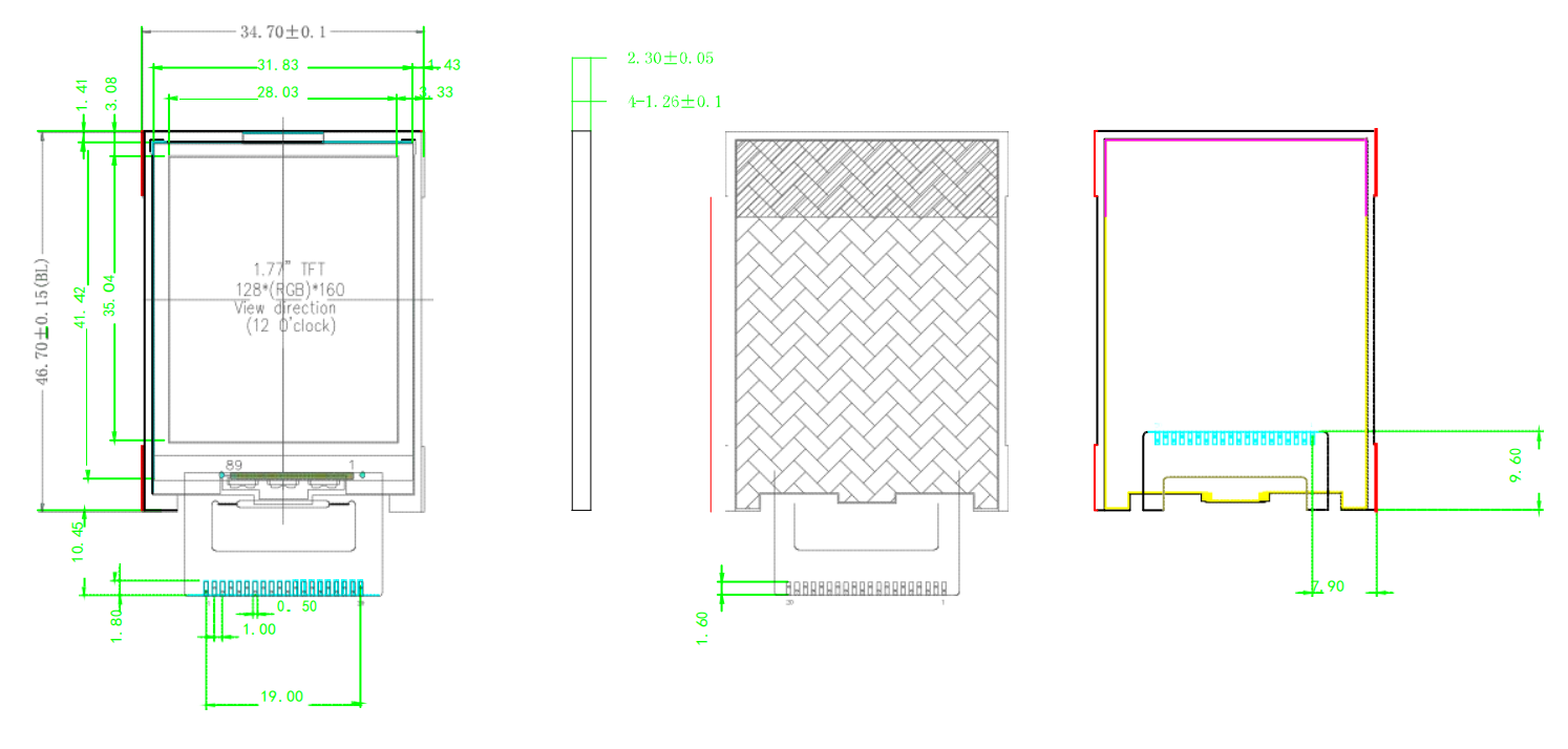 1.77 inch 128x160 pixels FPC ST7735 TFT LCD Display 