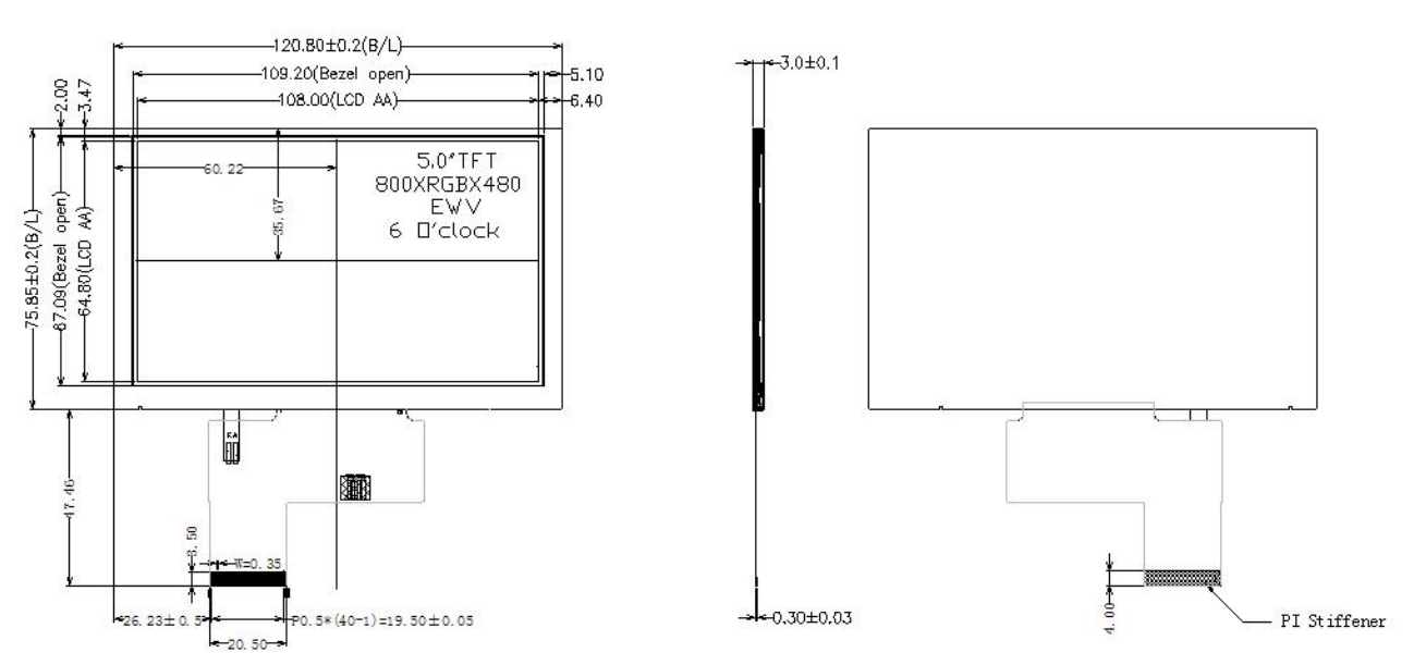 5.0inch TFT LCD display 800x480 Pixels 5.0 inch TFT LCD Module