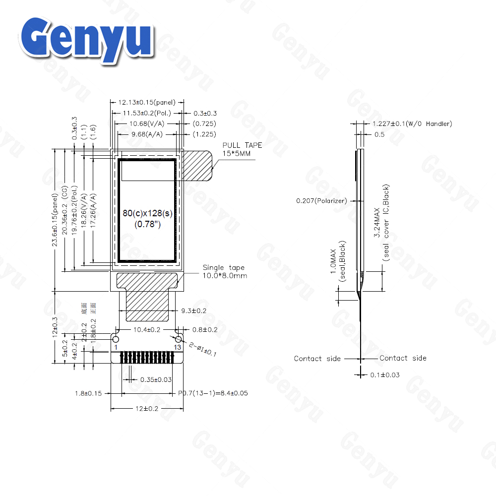 0.78 Inch 80*128 OLED Screen SH1107 Spi IIC White 0.78 OLED Display