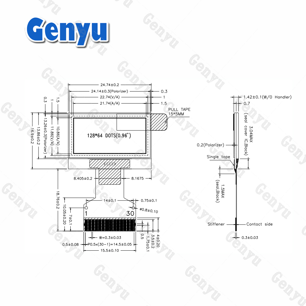 0.96 Inch 128*64 OLED white Ssd1315 30pin Fpc Spi IIC 0.96 OLED Display