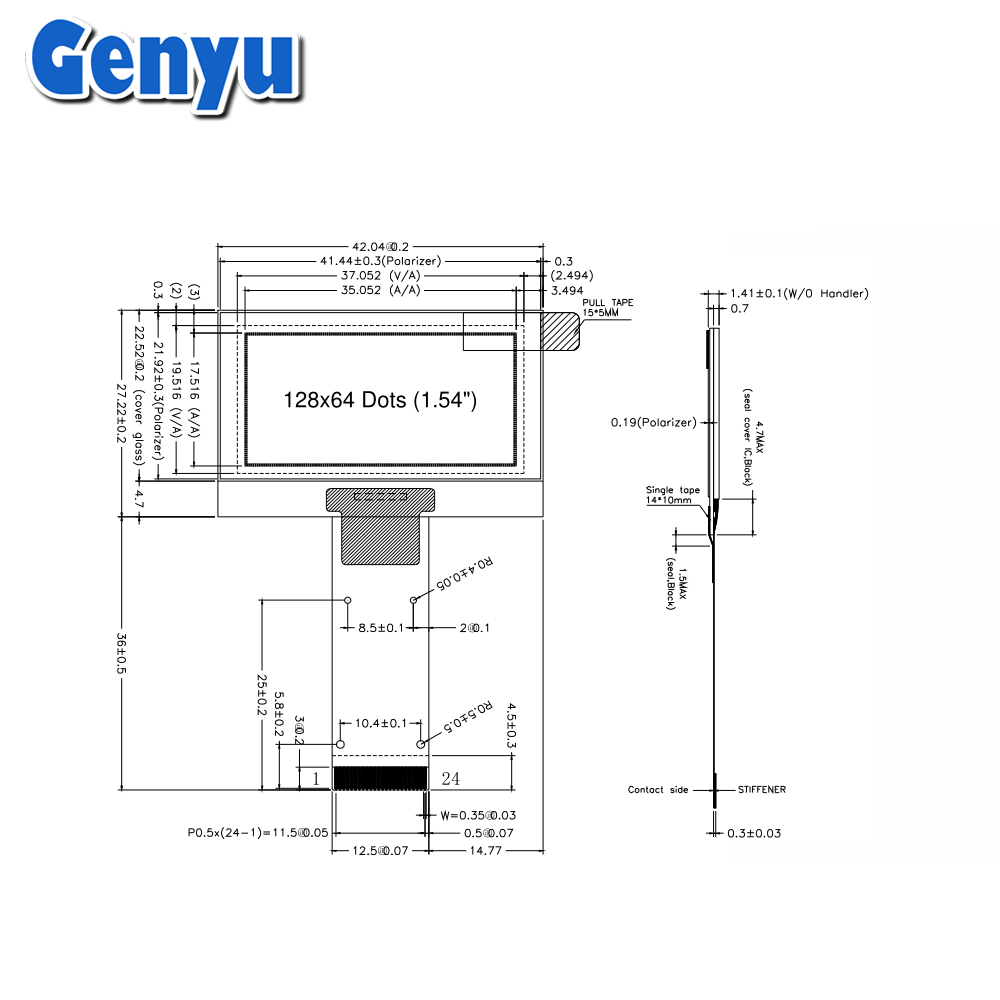 OLED Panel Mono OLED Display 4-SPI 128*64 Dots 1.54Inch OLED