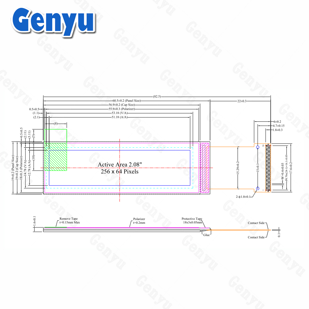 2.08 Inch 256*64 OLED Mono white OLED SH1122 Drive SPI I2C OLED Display 