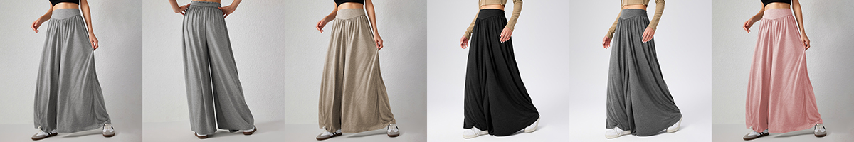 Solid color elastic-waisted simple wide-leg pants