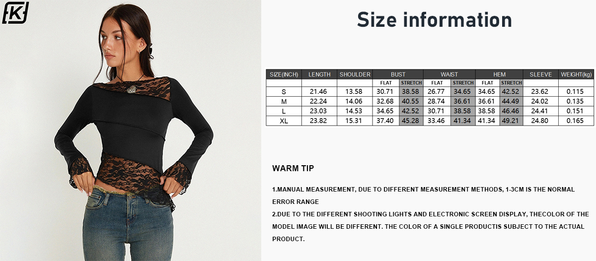 Lace patchwork bevelled long sleeve T-shirt