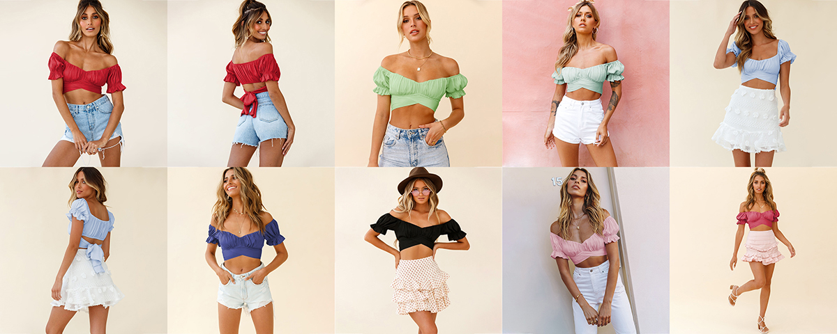 Solid color crop women's sexy T-shirt