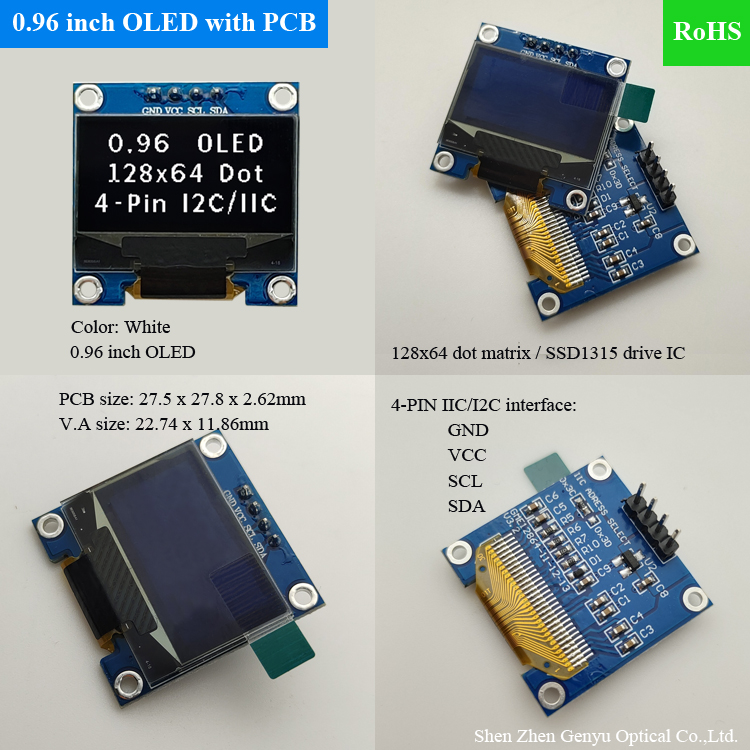 0.96" 128x64 OLED 4 Pins I2C SSD1306 Blue 0.96 inch 12864 OLED Module