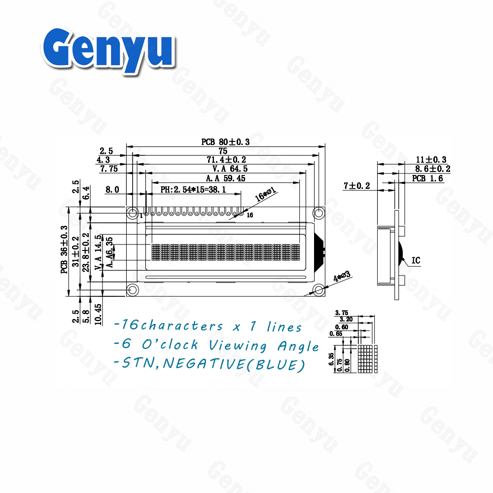 1601A Character Display 16*1 LCD Display Blacklight 5v Mono color 16x1 LCD Module