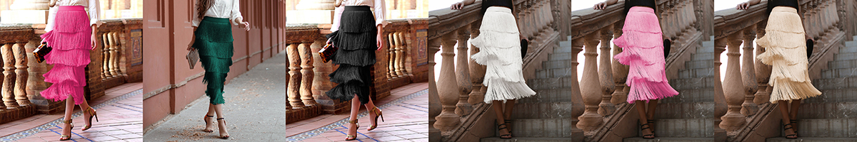 Solid color women's fringe skirt