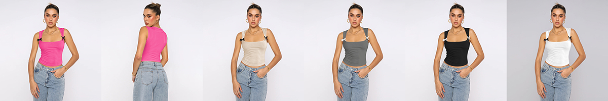 Bow spice girl tank top sexy U-neck