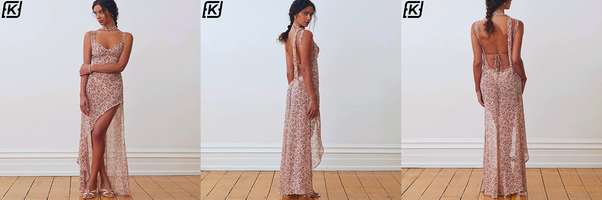 Floral sexy backless lace-up dress