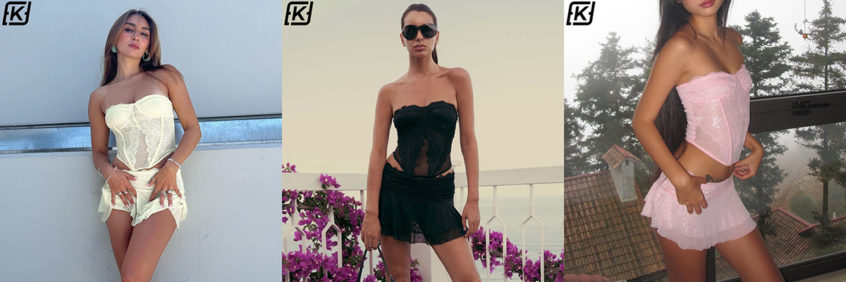 Sexy lace top and miniskirt suit