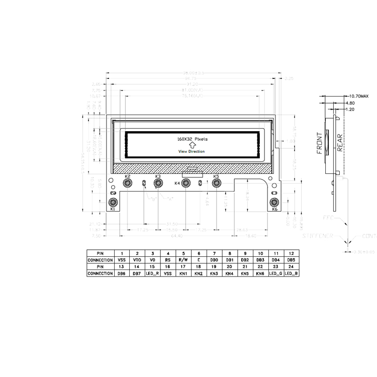 Custom 160x32 LCD display with RGB LED backlight Fstn Positive COB LCD