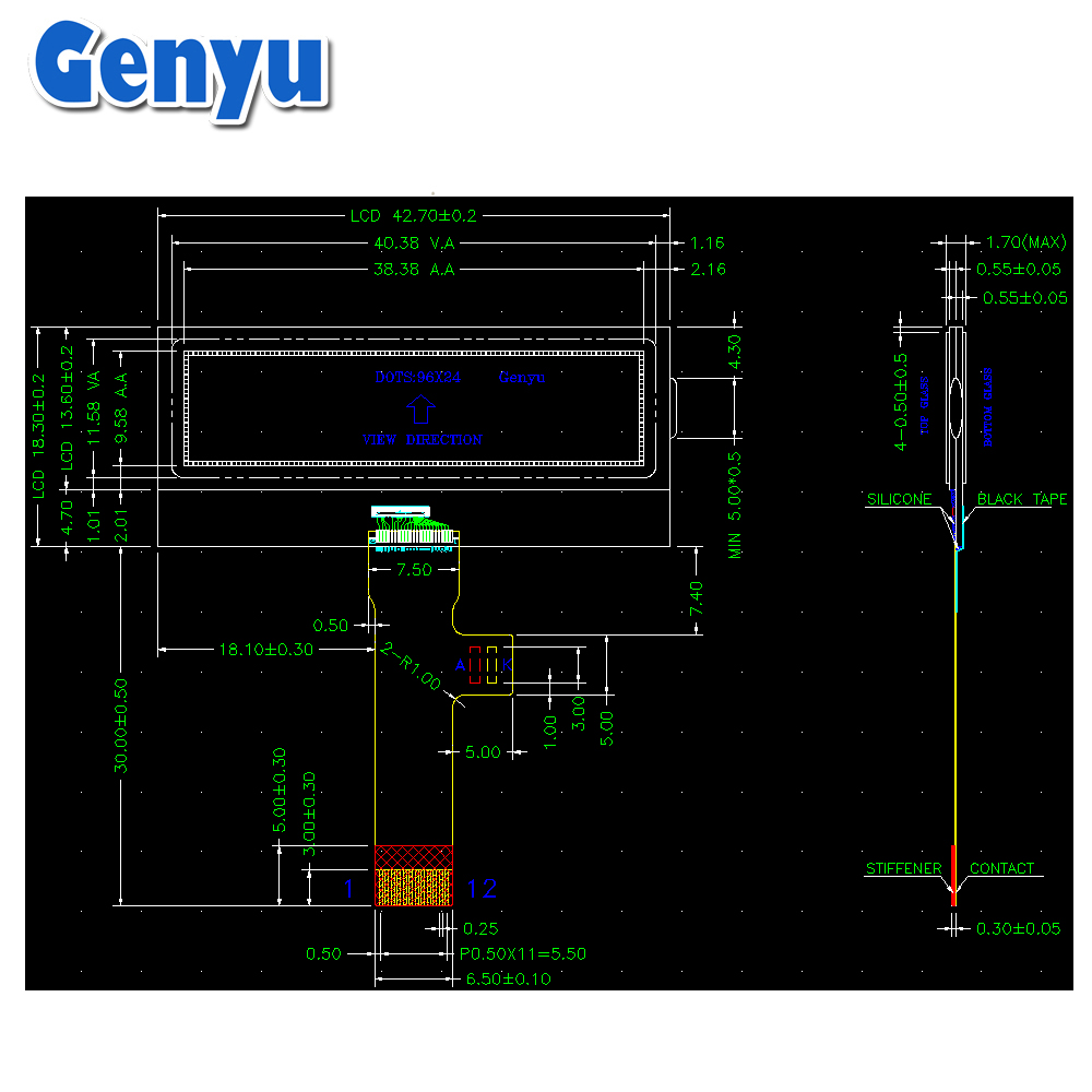 Genyu 1.5 Inch 96x24 Dot LCD Screen Graphic LCD Manufacturer