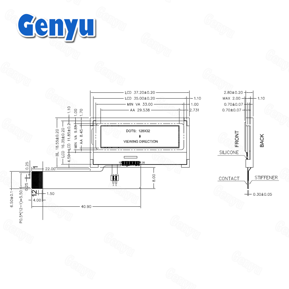 Genyu 1.2" 128x32 LCD ST7567 LCD Monochrome Display Supplier