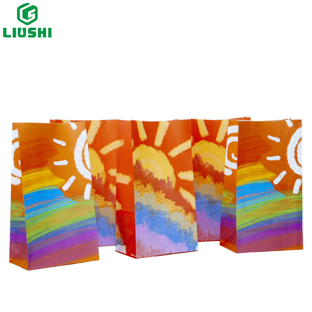 Custom printed food grade eco friendly white kraft  Paper Rainbow Food Bags 