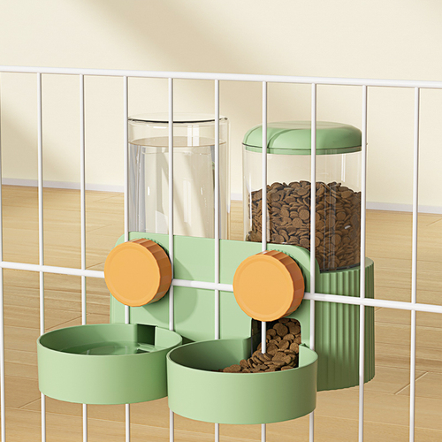 Hanging cage pet feeder and water dispenser