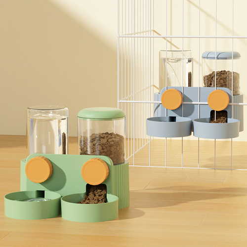 Hanging cage pet feeder and water dispenser