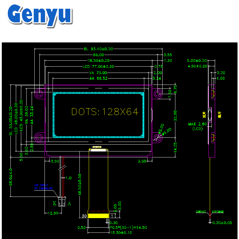 12864 dots LCD display Module 128*64 Monochrome Screen Custom COG Graphic Display