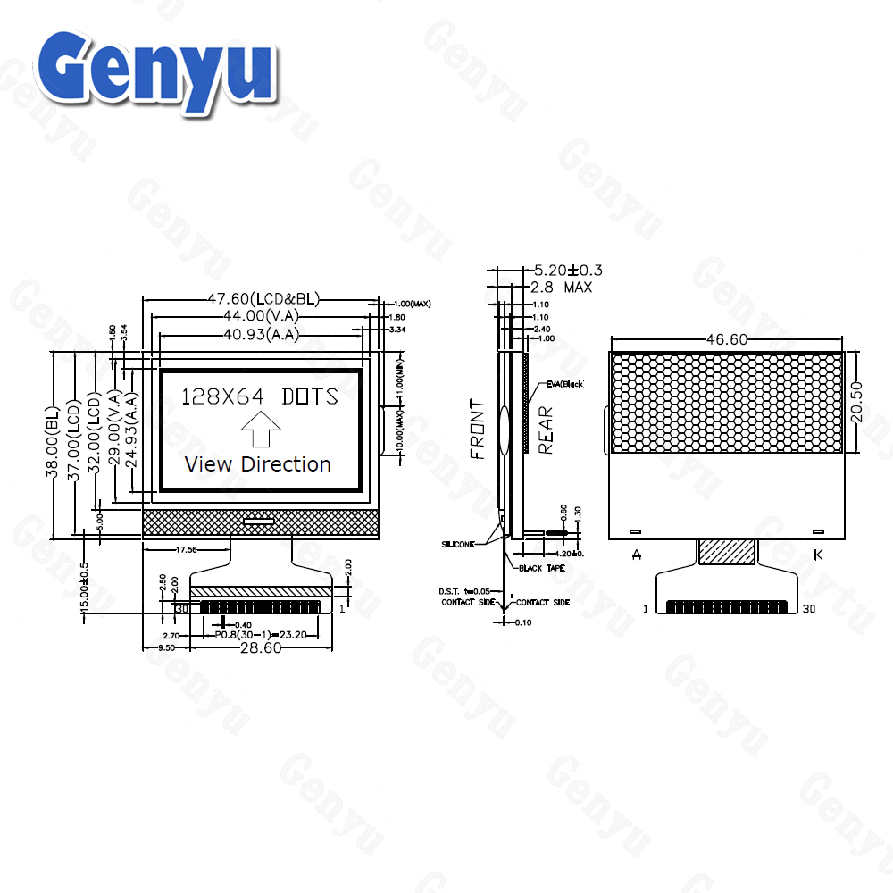 1.9 inch STN Blue Color LCD Screen 128x64 Dot Matrix Graphic COG LCD Display 12864