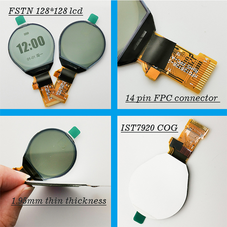 1.3inch Round LCD Spi FSTN Custom Monochrome COG LCD 128x128 Circle Lcd Display