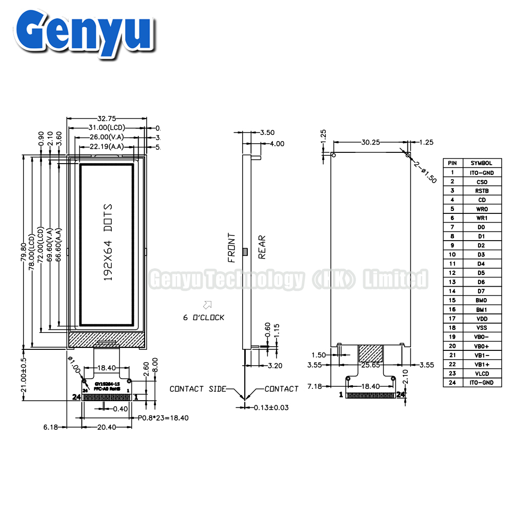 Custom Fstn LCD 192*64 Graphic Lcd Cog 192x64 Dot Matrix 19264 LCD Monochrome Display