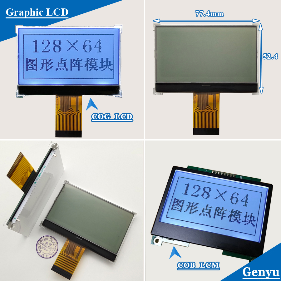 Genyu 2.9 inch FSTN COG+FPC 12864 Graphic lcd Module Custom Size LCD Screen