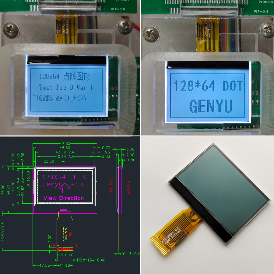 1.88 Inch Cog Lcd 12864 Display Spi Mono Graphic LCD 128x64 for Instrument Tester