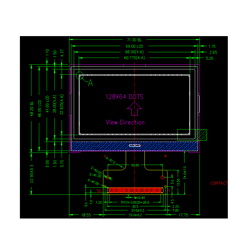 2.72 inch LCD Fstn White Screen ST7565R Graphic Display 128x64 COG LCD 12864