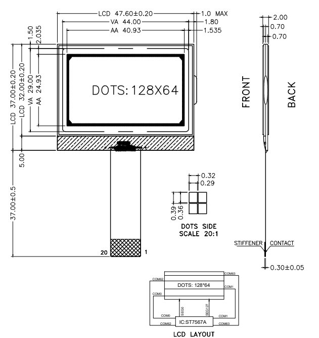 1.8 inch Fstn Positive ST7567A LCD 128x64 Dot Matrix Graphic COG LCD Display