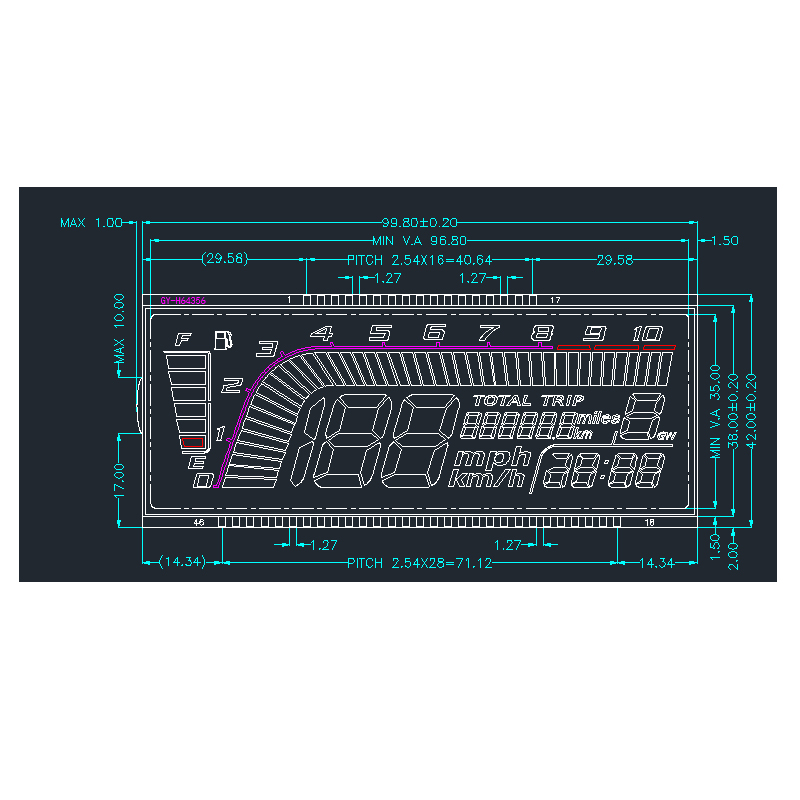 Custom HTN LCD Monochrome Segment LCD Display For Car Speedometer Screen