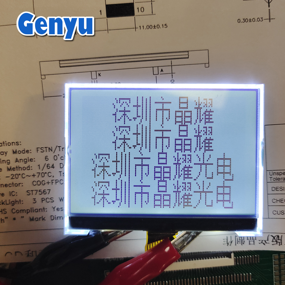 Positive Fstn 128*64 Dot ST7567 Spi Interface COG+FPC LCD display