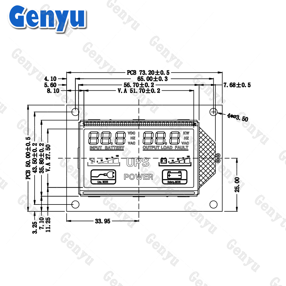 China LCD supplier Monochrome HTN Blue Cusotm segment LCD display For UPS Power 