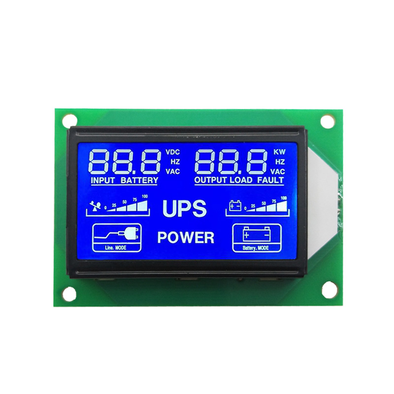 China LCD supplier Monochrome HTN Blue Cusotm segment LCD display For UPS Power 