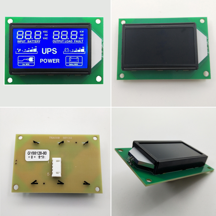 China LCD supplier Monochrome HTN Blue Cusotm segment LCD display For UPS Power 