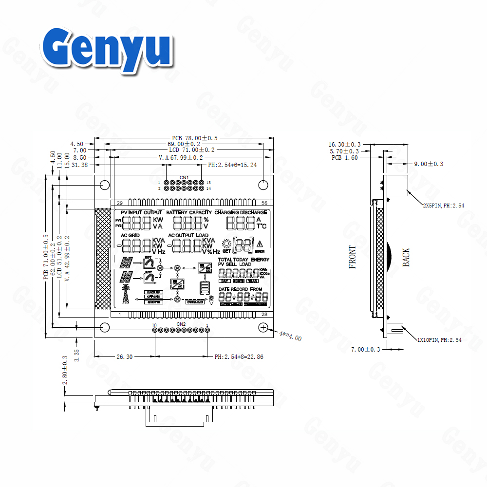 OEM ODM Monochrome VA Black Cusotm segment LCD display For Inverter