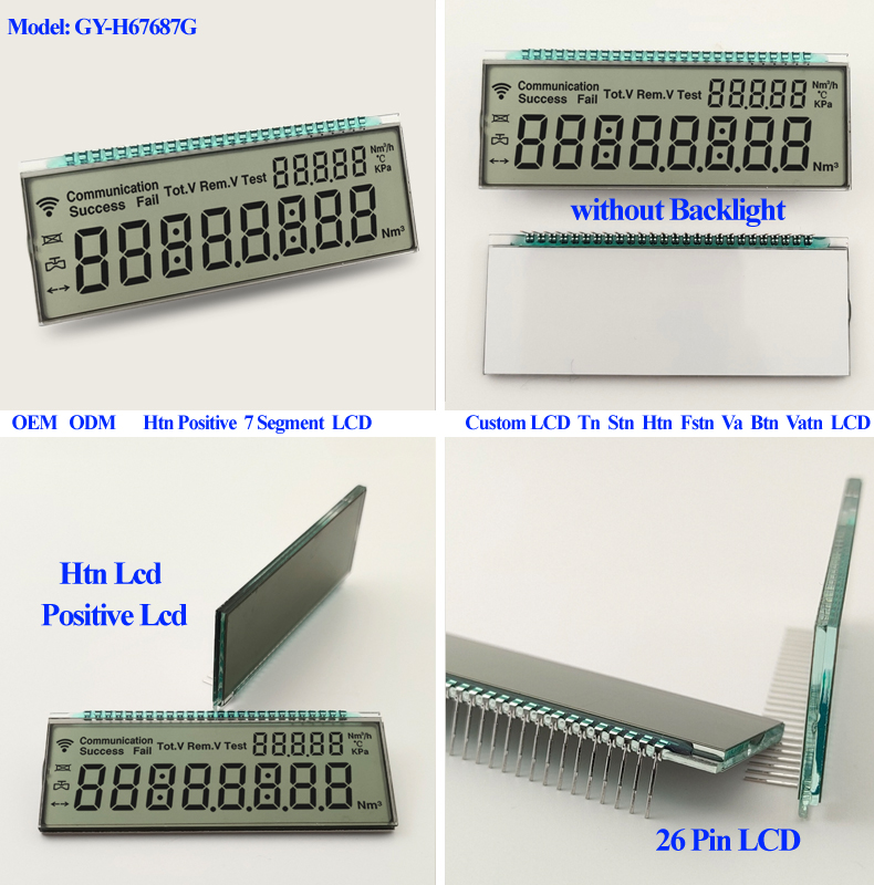 Positive Metal Pin Monochrome 7 Segment LCD HTN LCD Display For Gas Meters