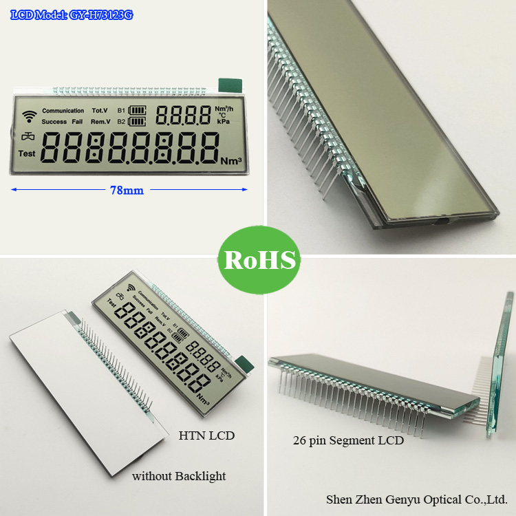 Custom Size Monochrome HTN Grey Color Segment LCD Display For Gas Meters