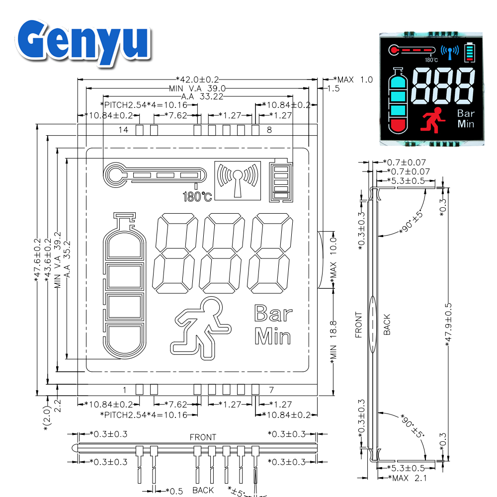 Custom LCD 7 Segment LCD display VA Black Display Panels With White Backlight