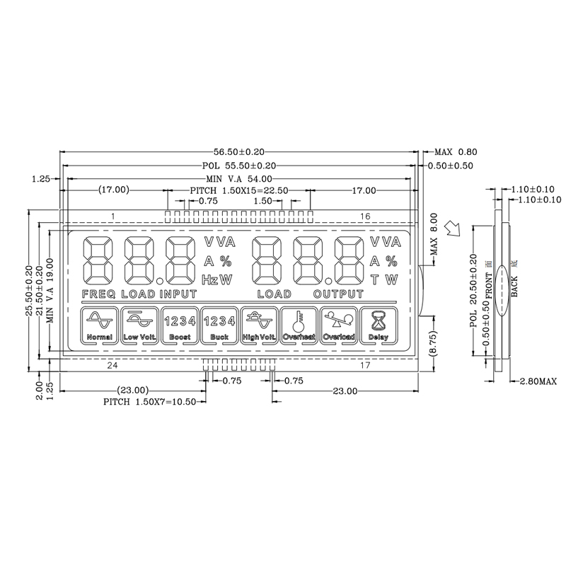 Cusotm LCD Display Monochrome Blue HTN Segment LCD Module For UPS Power