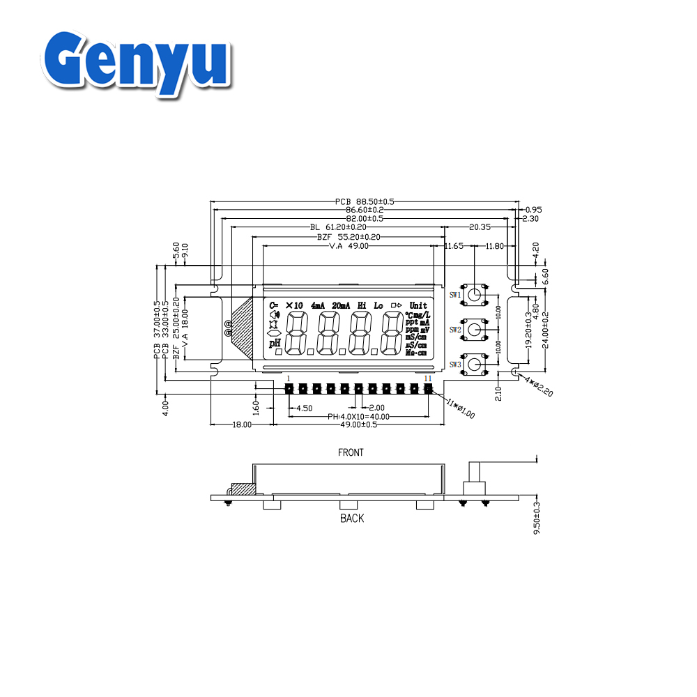 monochrome segmented FSTN 7 segment lcd display module