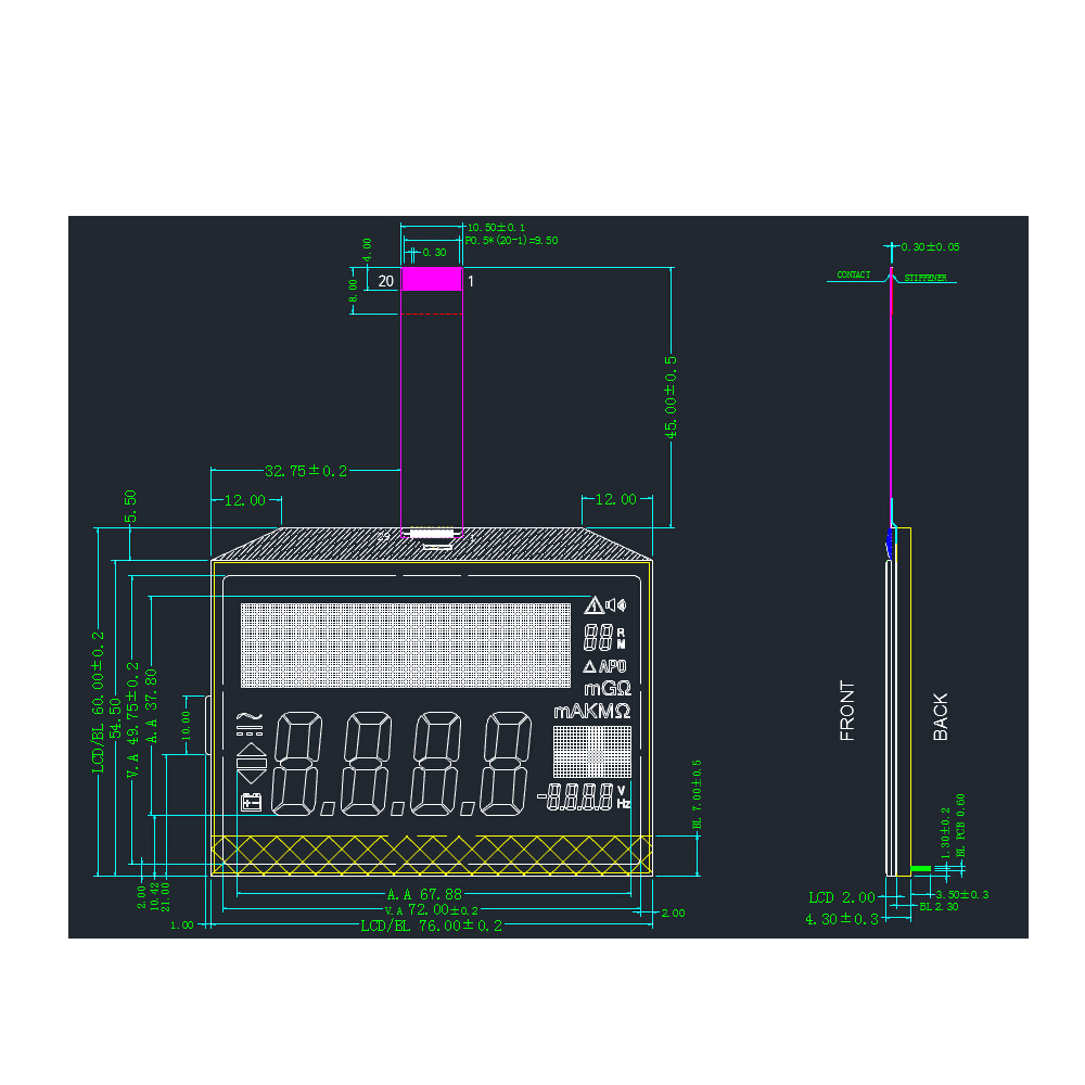 China LCD Factory Custom Fstn Segment LCD Yellow LED Backlight Multimeter LCD Display