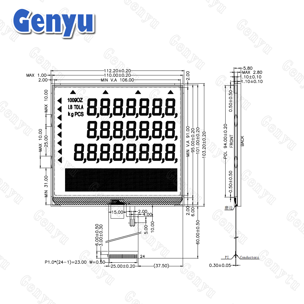 China Factory Custom Fstn LCD White LED Backlight Segment LCD For Electronic scale