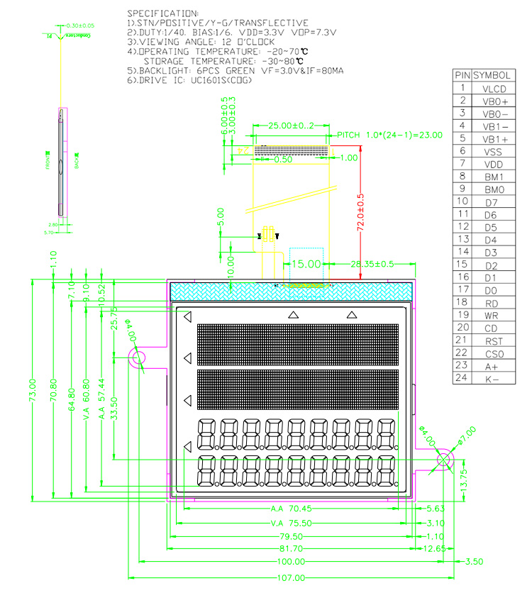 China Factory Custom STN Y-G LCD Green LED Backlight Segment LCD For Electronic scale