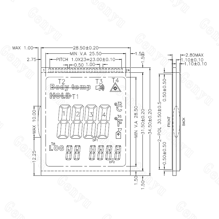 Custom TN LCD with RGB LED for Thermometer Display Segment LCD