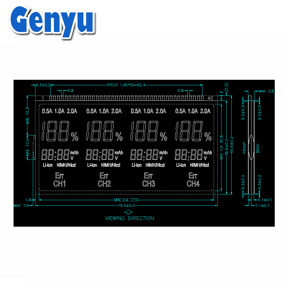 Negative blue white digital Segment STN LCD Display For Charger display