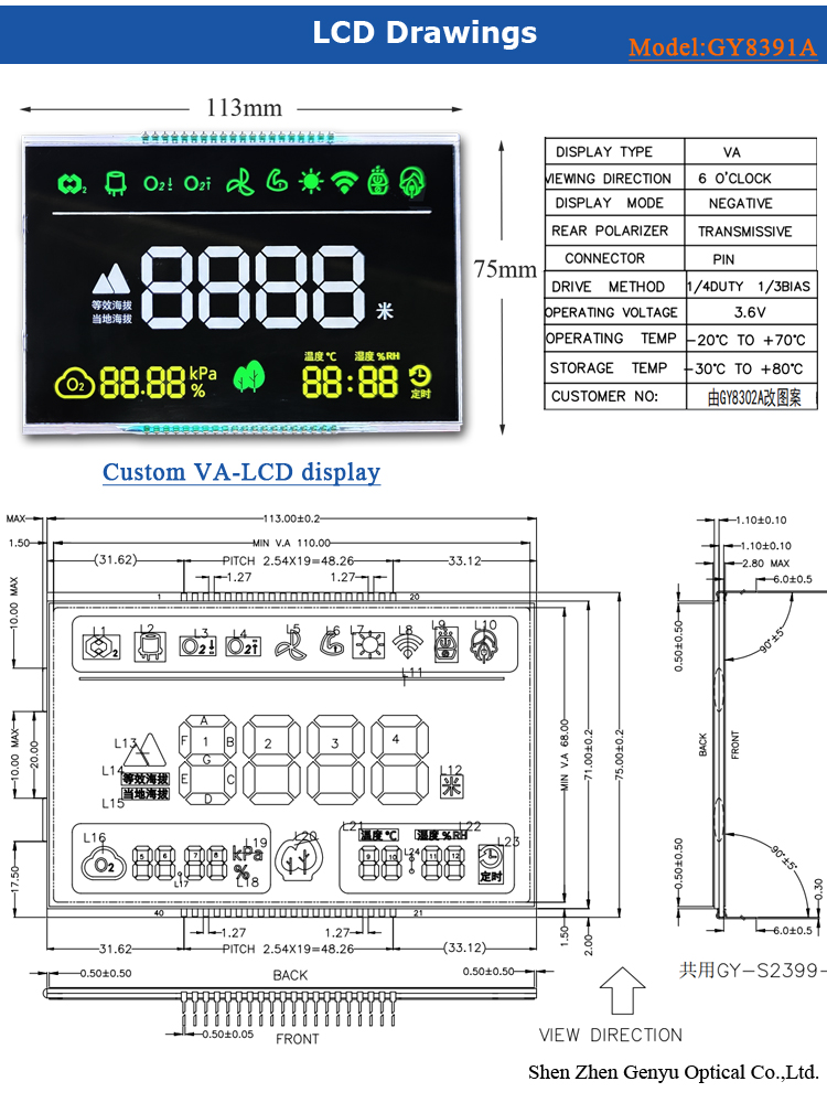 Custom VA LCD Display with Pin Segment LCD Display